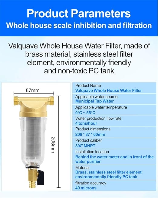 Whole House Water Filter, 1/2 Inch 40 Micron Spin Down Sediment Prefilter System, 3/4" MNPT,BPA-Free Heavy Duty Brass
