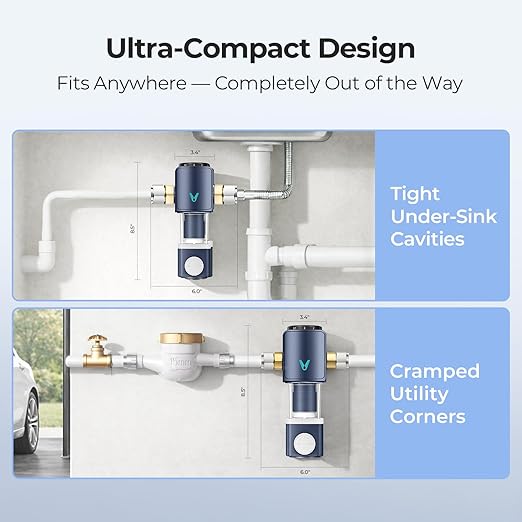 VIOMI 40 Micron Spin Down Sediment Filter, Backwash Whole House Water Filtration System for City Water, NSF/ANSI 372 Certified, Reusable Pre-Filtration System, 1" MNPT + 3/4" MNPT, BPA-Free