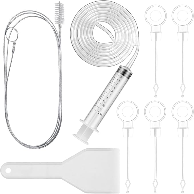 Gisafai 9 Pcs 36 Inch Refrigerator Cleaning Kit Fridge Drain Cleaning Tool Including 1 Syringe Hose 5 Plunger 1 Shovel 1 Long Flexible Refrigerator Scrub Brush for Ice Maker Dispenser