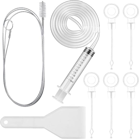 Gisafai 9 Pcs 36 Inch Refrigerator Cleaning Kit Fridge Drain Cleaning Tool Including 1 Syringe Hose 5 Plunger 1 Shovel 1 Long Flexible Refrigerator Scrub Brush for Ice Maker Dispenser