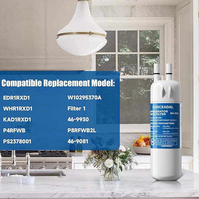 2 Pack EDR1RXD1 Water Filter Replacement Compatible with Whirlpool W10295370A, Filter 1, EDR1RXD1B, WHR1RXD1, KAD1RXD1, P8RFWB2L, P4RFWB, WD-F38, 46-9081, 46-9930