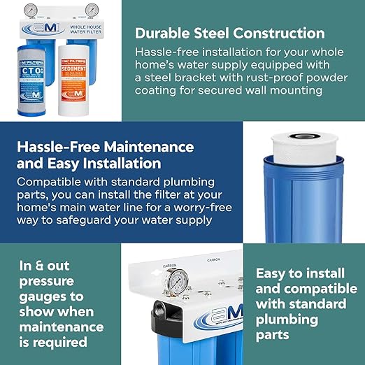 Applied Membranes Inc. 2-Stage Whole-House Water Filter System, 4.5x10-Inch Carbon and Sediment Filter Cartridges