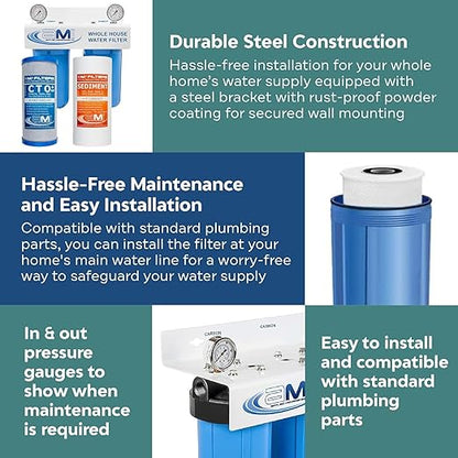 Applied Membranes Inc. 2-Stage Whole-House Water Filter System, 4.5x10-Inch Carbon and Sediment Filter Cartridges