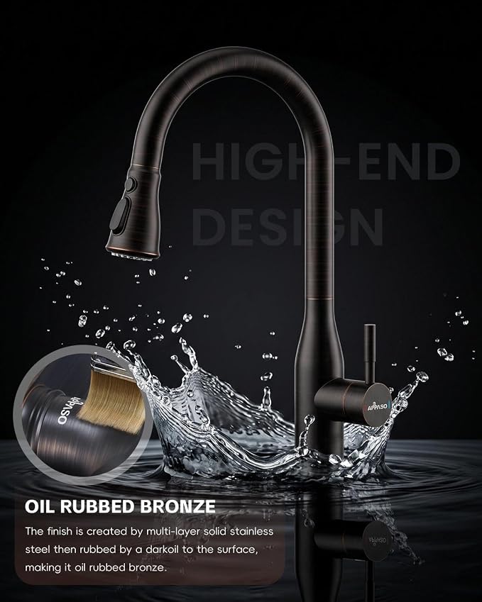 APPASO Oil Rubbed Bronze Touchless Kitchen Faucet with Soap Dispenser | cUPC Lead-Free Hoses Motion Sensor Hands Free Vintage Sink Faucets Pull Down Sprayer 3 Modes for 1-4 Hole Farmhouse RV Sink