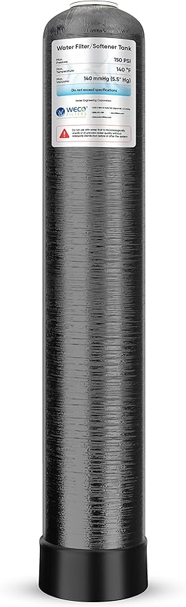 WECO Mineral Tank for Water Softener/Filter - Polyethylene Inner Shell Pressure Vessel with 2.5" Top Opening - 150 PSI Max Pressure - 120 °F Max Temperature - 10x54, BLACK