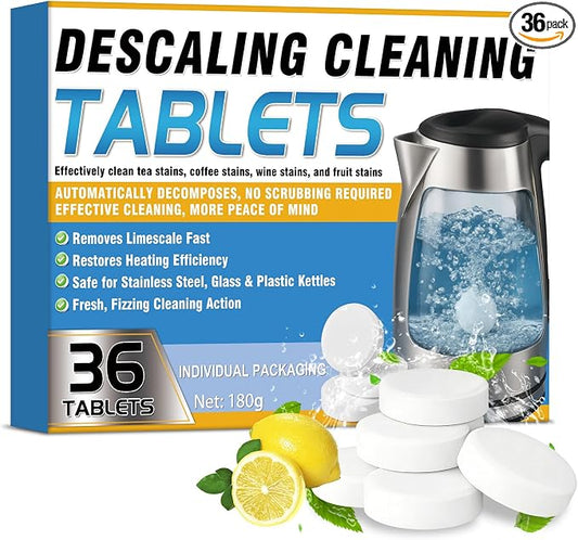 Kettle Descaler Tablet 36 Packs, Kettles Cleaner & Descaling Tablets, Powerful Citric Acid for Cleaning, Limescale Remover Hard Water for Coffee Maker, Portable Distiller, Kettle, Water Bottle