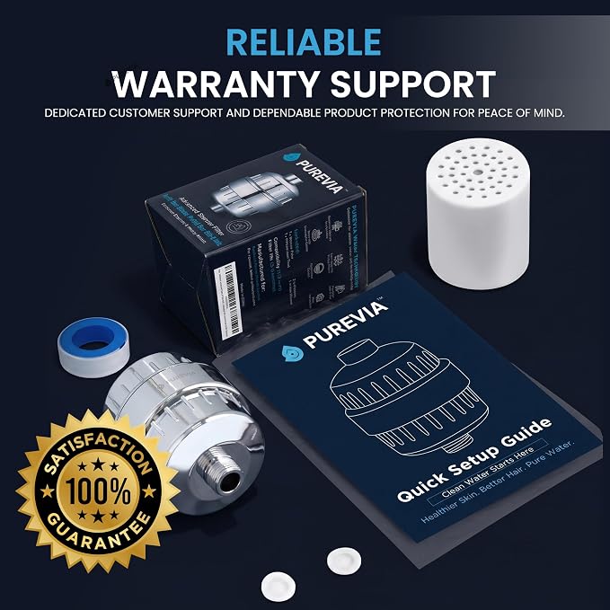 PUREVIA Shower Filter for Hard Water – Helps Reduce Chlorine & Common Water Impurities | High Pressure Water Filter | Universal Fit | Replaceable Cartridge | Easy 2-Minute Installation | Chrome
