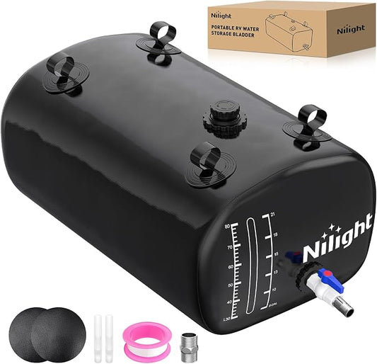 Nilight 30Gal/113L Water Storage Bladder RV Potable Water Bladder Tank 1000D PVC Foldable Collapsible Water Storage Containers for RV Truck Bed Camping Garden Irrigation Emergency Water Use Black