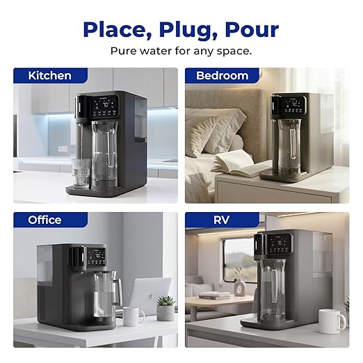 Mineral Countertop Reverse Osmosis System, 6-Stage RO Water Filter, 43℉ Chilled Water with UV-C Light, Large Capacity Tank, Autofill Pitcher, TDS Monitoring, Portable Purifier for Home