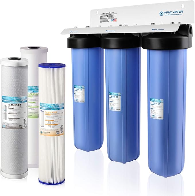 APEC Water Systems 3-Stage Whole House Water Filter System with Sediment, GAC Carbon and Carbon Block Filters (CB3-SED-CAB-CBC20-BB)