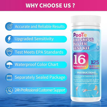 21 in 1 Water Testing Kits for Drinking Water - Accurate Drinking Water Test Kit - Water Test Strips for House Water Well and Tap Water for pH Hardness Chlorine Lead Iron Bacteria & More