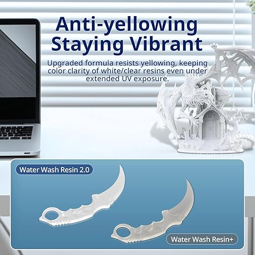 ANYCUBIC Water Washable Resin 2.0 Bundle, 3D Printer Resin with Low Viscosity and Fast Printing, 405nm High Precision 3D Resin, Grey+Clear+White+Black, 1kg per Bottle, 4kg in Total