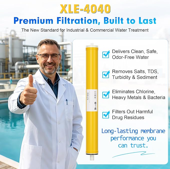 XLE-4040, XLE 4040 Reverse Osmosis Membrane for DOW Filmtec XLE 4040 Membrane Replacement, 2600GPD, TDS≤1000ppm, Salt Rejection 99%, 4 x 40 RO Membrane for Commercial, Industrial, NSF Certified