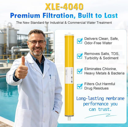 XLE-4040, XLE 4040 Reverse Osmosis Membrane for DOW Filmtec XLE 4040 Membrane Replacement, 2600GPD, TDS≤1000ppm, Salt Rejection 99%, 4 x 40 RO Membrane for Commercial, Industrial, NSF Certified