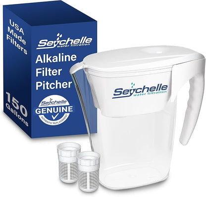 Seychelle pH2O Alkaline Water Filter Pitcher - pH Enhancing Filtration - USA-Made Filter, 64oz