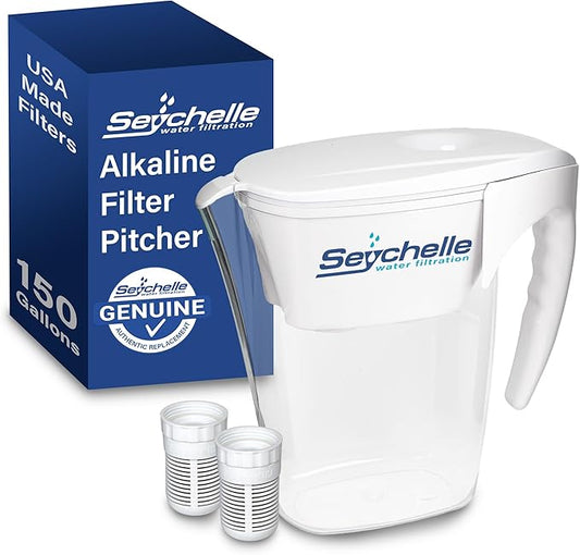 Seychelle pH2O Alkaline Water Filter Pitcher - pH Enhancing Filtration - USA-Made Filter, 64oz