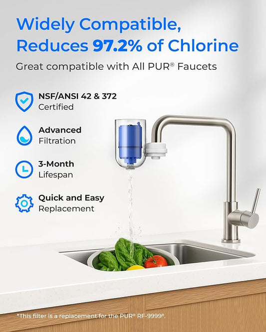 Waterdrop C08A Water Filter Replacement for PUR® Faucet Filter, 3 Pack | Compatible with All PUR® PLUS Water Filter, PUR® PLUS RF9999® Faucet Water Filter, NSF 42 Certified, 9-Month, 900-Gallon