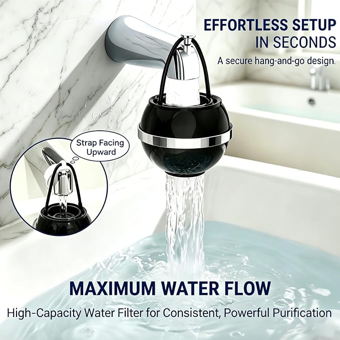 Bath Filter for Tub Faucet,Kinder Bathtub Water Filter for Kids & Babies,3000 Gallons Filtration,Hard Water Softener,Removes Chlorine & Fluoride for Healthy Skin, Hair & Nails,Black