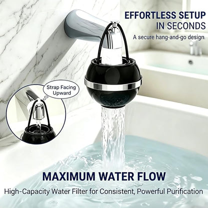 Bath Filter for Tub Faucet,Kinder Bathtub Water Filter for Kids & Babies,3000 Gallons Filtration,Hard Water Softener,Removes Chlorine & Fluoride for Healthy Skin, Hair & Nails,Black