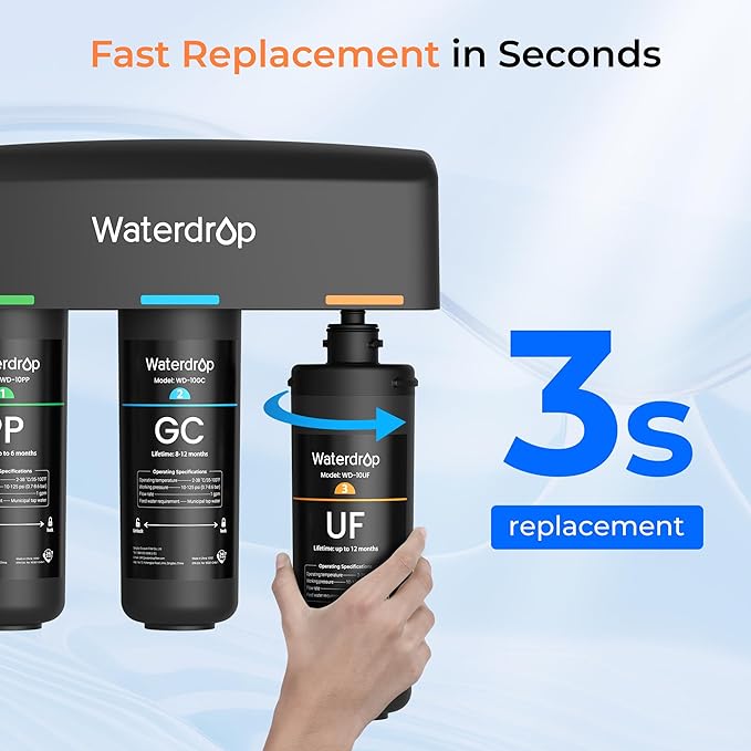 Waterdrop WD-10UF Under Sink Water Filter, Replacement for Waterdrop WD-TSA-UF 3-Stage Ultra-Filtration Under Sink Water Filter System, 12 months, 1 Pack
