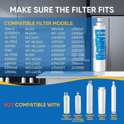 PUREPLUS 4396508 Refrigerator Water Filter, Replacement for EDR5RXD1, EveryDrop Filter 5, 4396510, 4392857, Kenmore 46-9010, 9085, LC400V, WF-NLC240V, RFC0500A, WF285, W10186668, 2Pack