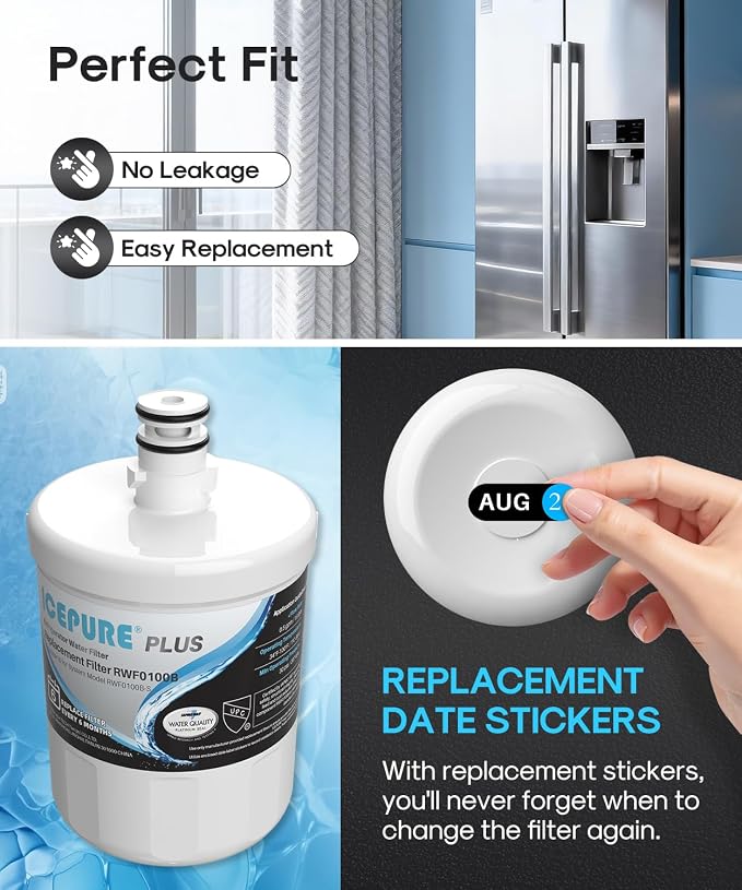 ICEPURE PLUS 5231JA2002A NSF/ANSI 53 & 42 Certified Refrigerator Water Filter, Remove Lead, Replacement for LG LT500P, ADQ72910911, ADQ72910901, ADQ72910907, Kenmore 9890, 469890, GEN11042FR-08, 2PACK