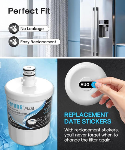 ICEPURE PLUS 5231JA2002A NSF/ANSI 53 & 42 Certified Refrigerator Water Filter, Remove Lead, Replacement for LG LT500P, ADQ72910911, ADQ72910901, ADQ72910907, Kenmore 9890, 469890, GEN11042FR-08, 2PACK