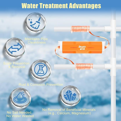 Electronic Water Descaler No Salt Water Treatment System for Whole House, Compatible With Pipes Up to 1 Inch (25.4 mm) in Diameter, Effectively Prevents Limescale Build-Up and Mineral Deposits