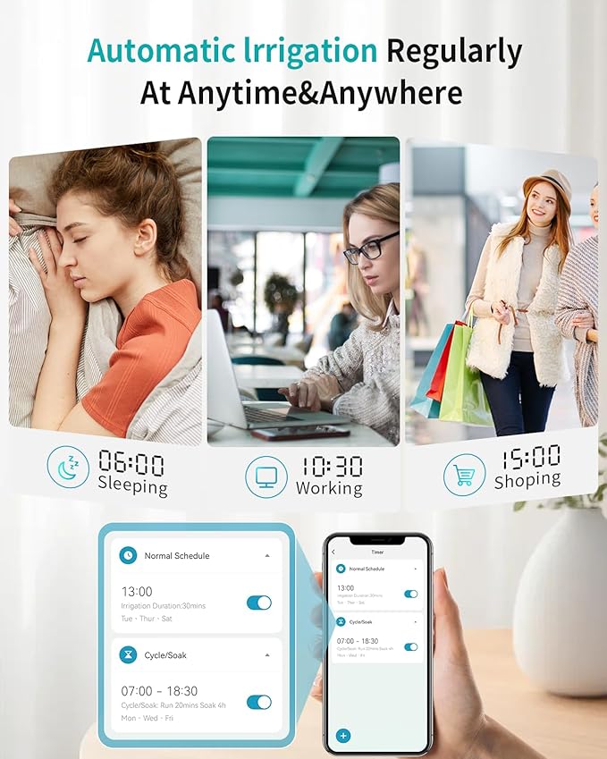 WiFi Hose Timer with Brass Inlet, Smart Water Timer 1 Zone, Sprinkler Timer w/WiFi hub for Remote Control via 2.4Ghz WiFi, Voice/App Controls with Alexa & Google Assistant, for Lawns Yards