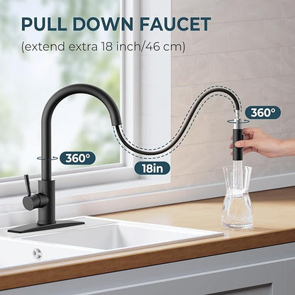 FORIOUS Kitchen Faucet and Water Filter Faucet Combo, Stainless Steel Traditional Sink Faucet with Drinking Water Faucet Fits Reverse Osmosis, Water Filtration System and Pot Filler, Matte Black
