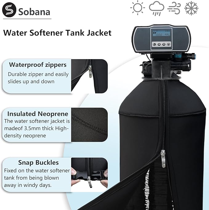 10x54 Inch Water Softener Tank Jacket - Insulated 3.5mm Neoprene Slip Sleeve to Prevent Sweating, Heavy-Duty Outdoor Water Softener Cover,Black