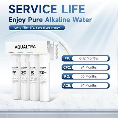 AQUALTRA USF-4RF-100 100 GPD Alkaline Reverse Osmosis System 3: 1 Pure to Drain Under Sink Water Filtration System with Dedicated Faucet