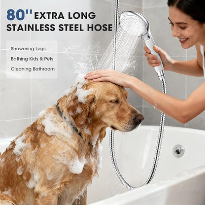 FASDUNT Filtered Shower Head with Handheld, High Pressure 8-Mode Handheld Showerhead with Filters for Hard Water -Remove Chlorine, Built-in Power Wash, Extra Long 80" Hose & Adjustable Bracket