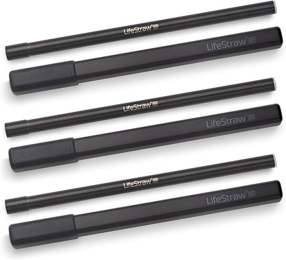 LifeStraw Sip 3-Pack, Reusable Stainless Steel Water Filter Drinking Straw with 3 Carry Cases, Removes Microplastics, Bacteria and Parasites for Travel and Everyday Use, Obsidian