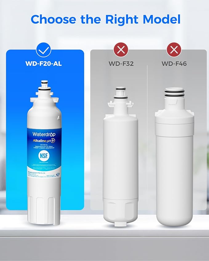 Waterdrop 𝐀𝐥𝐤𝐚𝐥𝐢𝐧𝐞 ADQ73613401 Water Filter, 𝐄𝐧𝐡𝐚𝐧𝐜𝐞𝐬 𝐩𝐇, Replacement for LG® LT800P®, ADQ73613402, ADQ75795104, LSXS26326S, LMXC23746S, LSXS26366S, LSXS26386D, 2 Filters