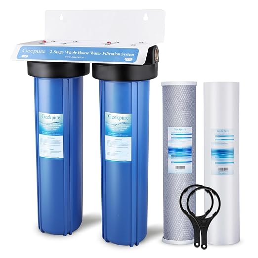 Geekpure 2 Stage Whole House Water Filter System-1" NPT Brass Port | with 20-Inch Big Size Blue Housing, 4.5"x20" PP and Carbon Filters