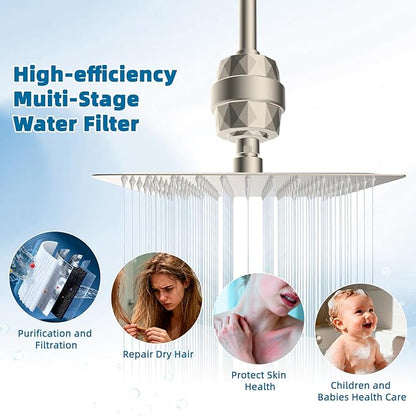 iFealClear Shower Head Filter, High Output Shower Filter for Hard Water for Remove Chlorine and Fluoride, Reduce Dry Itchy Skin and Eczema, 20-Stage Consistent Flow Shower Water Filter, Brushed Nickel