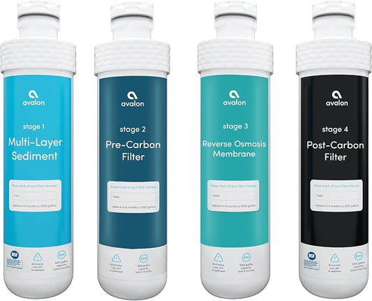 Avalon Genuine 4 Stage Reverse Osmosis Replacement Filters for Avalon Branded Bottleless RO Water Coolers, Patended,4 Count (Pack of 1), White