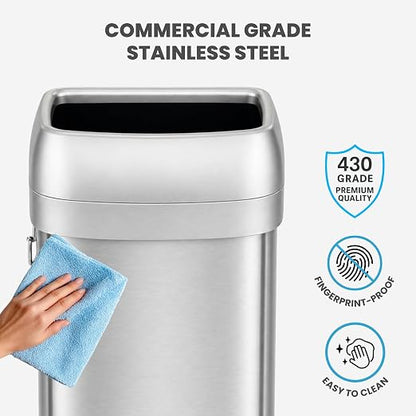 iTouchless 30G Commercial Trash Can with Wheels | Open Top Stainless Steel | Heavy-Duty 114L Oval Bin with 2 AbsorbX Odor Filters. ADA Compliant for Restaurant Restroom Hotel Office Healthcare Retail