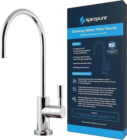 SpiroPure NSF-Certified Lead-Free Air Gap RO Faucet, Polished Chrome, Reverse Osmosis Replacement Water Filter Faucet, 3 Line Filtered Faucet, SP-FC100-CM
