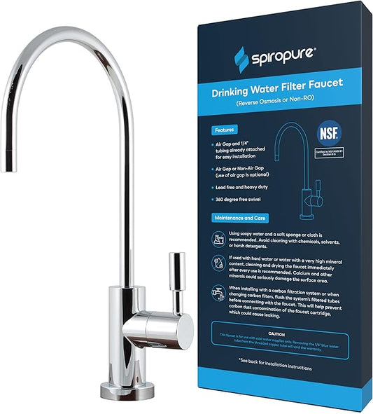 SpiroPure NSF-Certified Lead-Free Air Gap RO Faucet, Polished Chrome, Reverse Osmosis Replacement Water Filter Faucet, 3 Line Filtered Faucet, SP-FC100-CM
