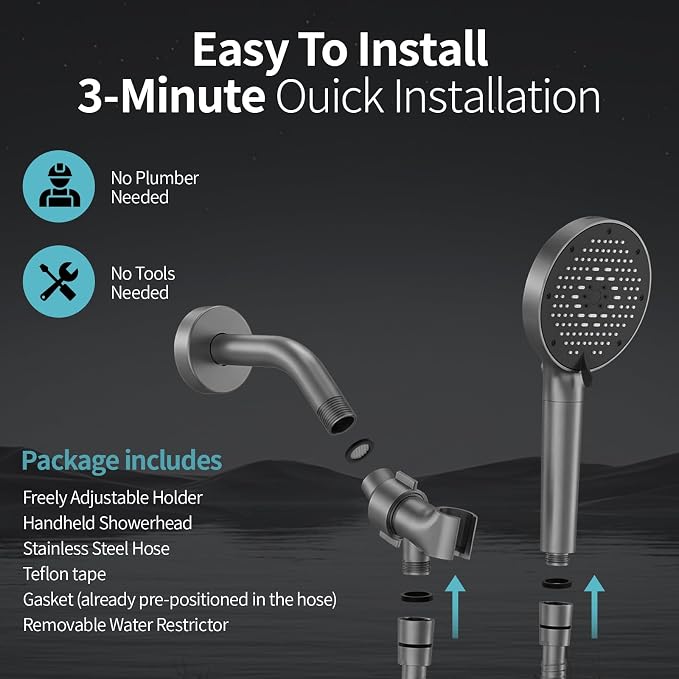 SR SUN RISE NSF Certified Filtered Shower Head with Handheld for Hard Water to Remove Chlorine High Pressure 9-Spray Setting (with Power Wash) Anti-Clog Nozzles(1Filter, Grey)