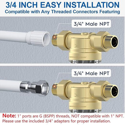 90 Micron Disc Spin Down Sediment Filter, Reusable ＆ Anti-Clog Whole House Water Filter, Pre-Filtration System for City/Well Water, 3/4" MNPT, BPA Free
