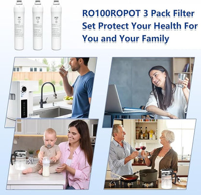 ROPOT 1 Year Replacement Filters Compatible with Bluevua RO100ROPOT RO100ROPOT-UV RO System (1 PP, 1 CTO, 1 PCF)