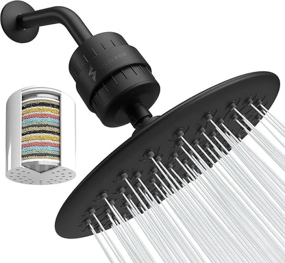 SparkPod Luxury Filtered Shower Head Set 23 Stage Shower Filter - Reduces Chlorine and Heavy Metals - High Pressure Showerhead Filter (9.5" Round, Midnight Black Matte)