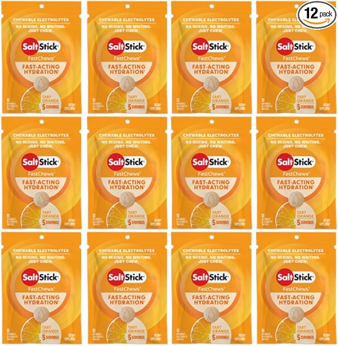 SaltStick Electrolyte FastChews - 120 Count Orange Flavor - Chewable Electrolyte Tablets for Hydration, Salt Tabs - 10 Count (Pack of 12)