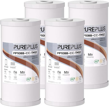 PUREPLUS 5 Micron 10" x 4.5" Whole House PP Sediment Resin Composite Water Softener Filter Cartridge for GE FXHTC,GXWH40L,GXWH35F,GNWH38S,Culligan RFC-BBSA,WRC25HD,Pentek RFC-BB,4Pack