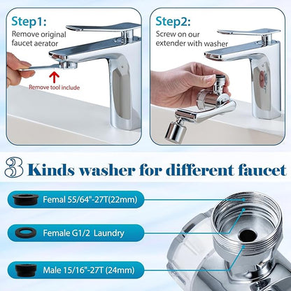 Sink Water-Filter 1080-Rotating Faucet Extender - Kitchen Bathroom Swivel Faucet Aerator, Water Filter with Active Carbon for Water Purifier System & Skin Care, Kitchen Faucet Filter Tap Attachment