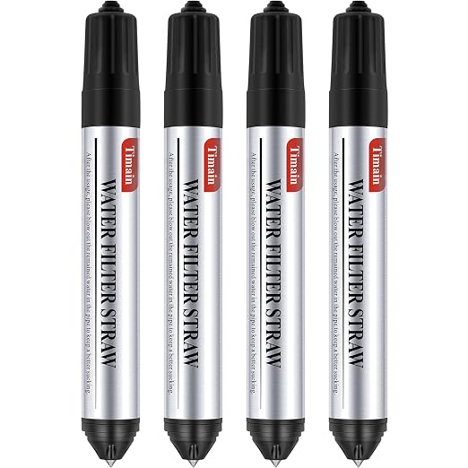 Timain 4 Pack Mini Water Filter Straws,Water Purifier Survival for Emergency Preparedness,Break Glass,Travel,Camping, Hiking,Fishing,Hunting (4)