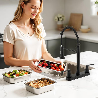 HOMELODY 2 Handles Kitchen Faucet with Pull Down Sprayer for 3 Hole Sink, 360° Rotating Spout Commercial 2 Handle Stainless Steel Kitchen Faucets with Deck Plate Black